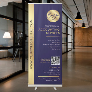 Business Logo Navy & Gold Modern QR Code Marketing Retractable Banner
