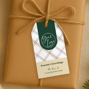 Business Logo Neutral Plaid Timeless Holiday Gift Tags