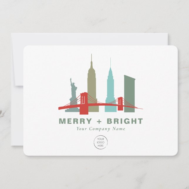 Business Logo New York City Skyline, Building Holiday Card (Front)