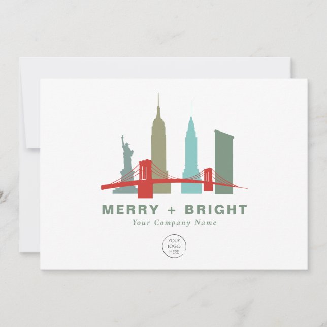 Business Logo New York City Skyline, Building Holiday Card (Front)