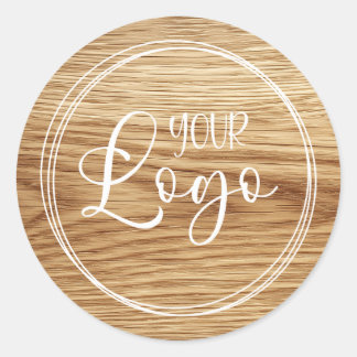 Business Logo Oak Wood Photo Classic Round Sticker