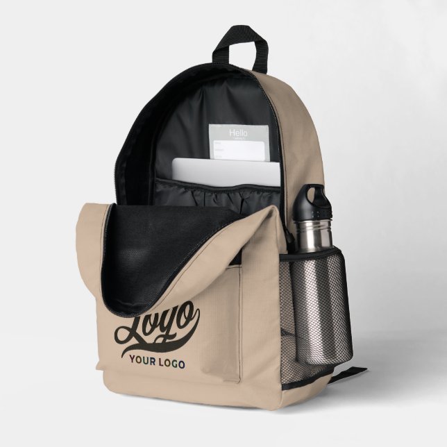 Business logo on Khaki, Company brand Custom Printed Backpack (Back Corner Right (Open))