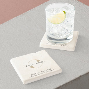Business logo on Limestone, Clean Minimal Brand Stone Coaster