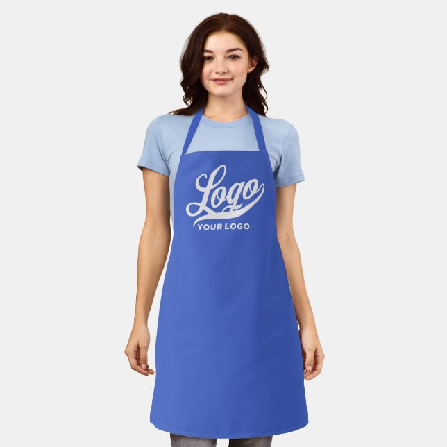 Business Logo on Royal Blue, Company brand Custom Apron (Worn)