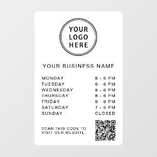 Business Logo Open Hours QR Code White Window Cling