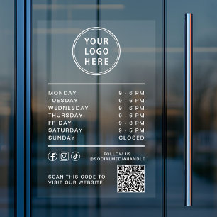 Business Logo Open Hours Social Media QR Code Window Cling