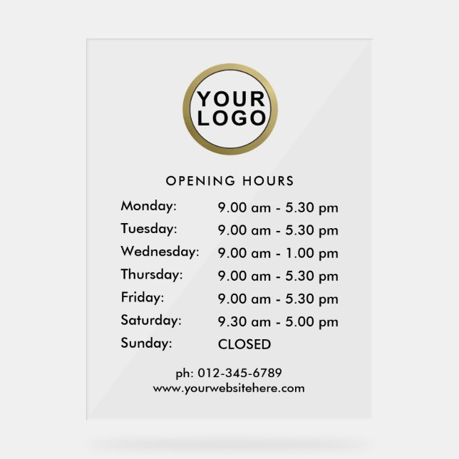 Business Logo Opening Hours  Acrylic Sign (Front)