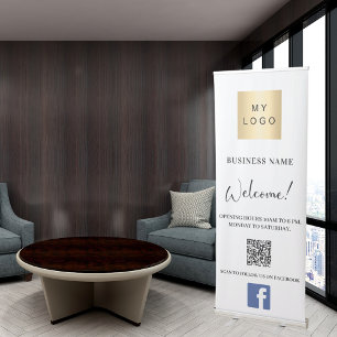 Business logo opening hours QR code Facebook Retractable Banner