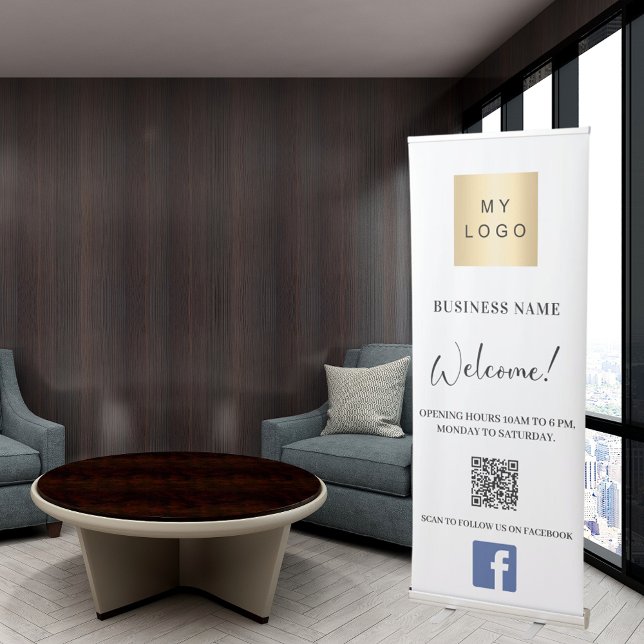 Business logo opening hours QR code Facebook Retractable Banner (Creator Uploaded)