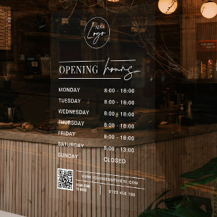 Business Logo Opening Hours QR Code Transparent Window Cling