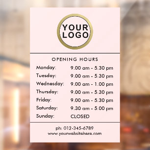 Business Logo Opening Hours Window Cling Pink