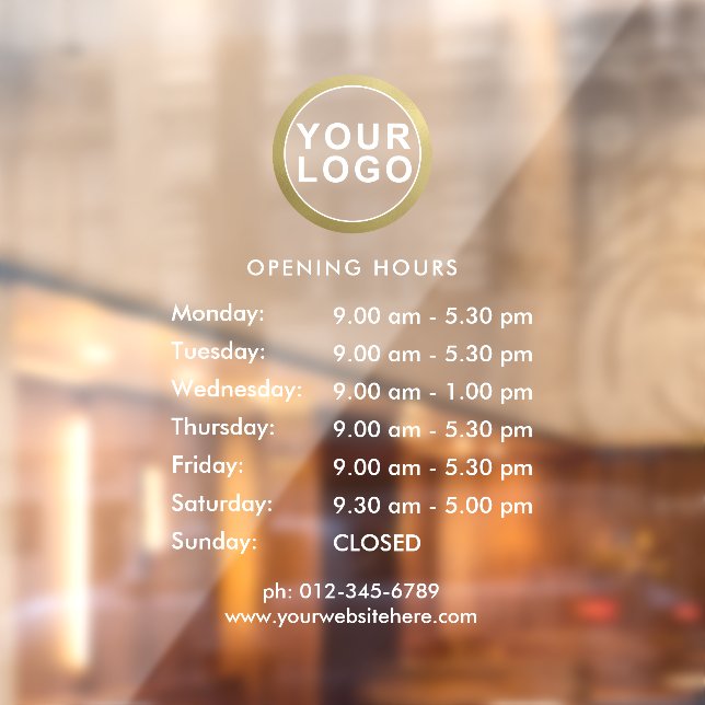 Business Logo Opening Hours Window Cling | White (Sheet 2)