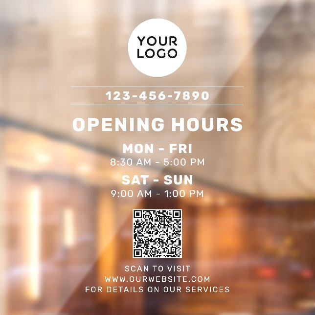 Business Logo & Opening Hours With Website QR Code Window Cling (Sheet 2)