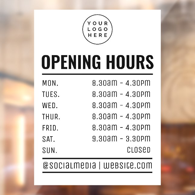 Business Logo - Opening Times  Window Cling (Sheet 2)