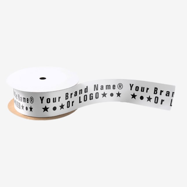 Business logo or black text Company custom white Satin Ribbon (Creator Uploaded)