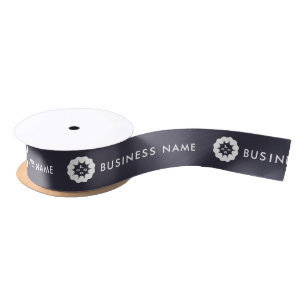 Business Logo or Icon + Name Company brand Navy Satin Ribbon