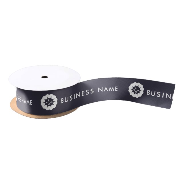 Business Logo or Icon + Name Company brand Navy Satin Ribbon (Spool)
