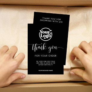 Business Logo Order Package Discount QR Code Black Thank You Card