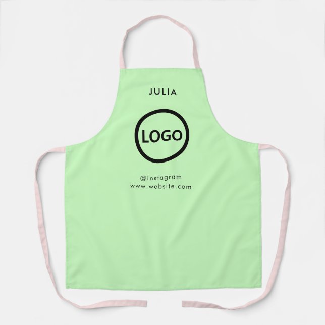 Business Logo Pale Green Employee Staff Name Apron (Front)