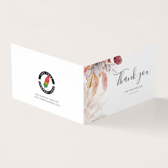 Business Logo Pampas Grass Terracotta Thank You Business Card (Outside)