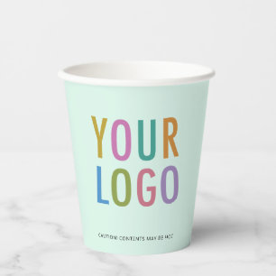 Business Logo Paper Cups Custom Mint Green 8 oz