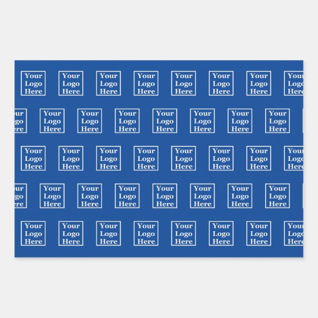 Business Logo Pattern Blue Template Wrapping Paper Sheet (Front)