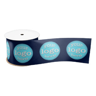 Business Logo Pattern Corporate Office Party Blue Satin Ribbon