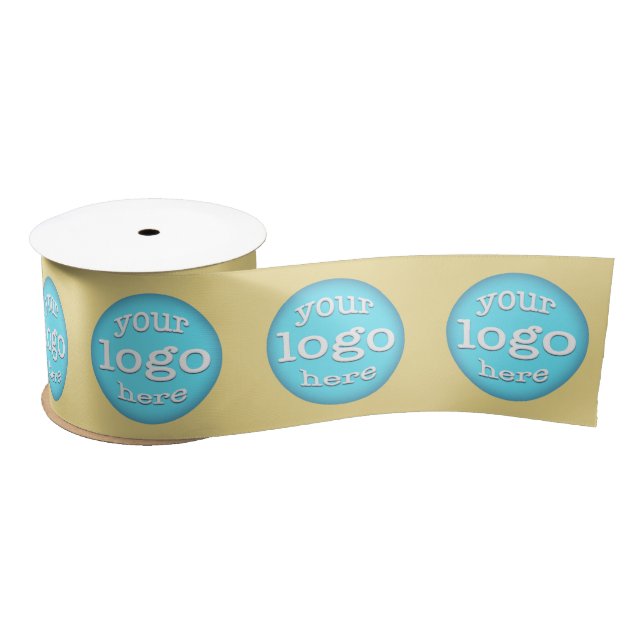 Business Logo Pattern Corporate Office Party Gold Satin Ribbon (Spool)