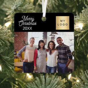 Business logo photo black Christmas Metal Tree Decoration