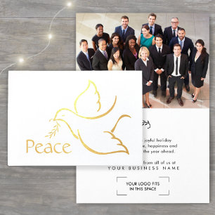 Business Logo & Photo Christmas Dove Holiday Peace Foil Card