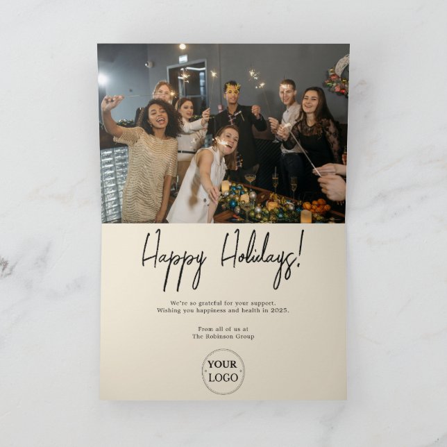 Business Logo Photo Christmas  Holiday Card (Inside)
