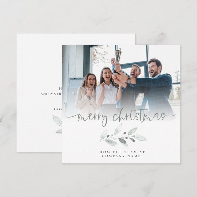 Business Logo Photo Company Merry Christmas Holiday Card (Front/Back)
