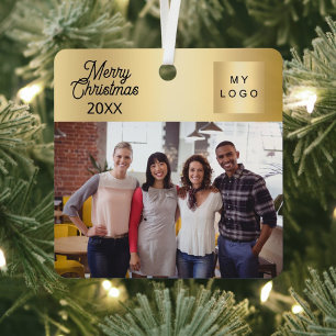 Business logo photo gold Christmas Metal Tree Decoration