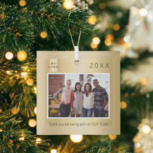 Business logo photo gold thank you Christmas Glass Tree Decoration