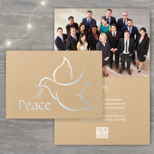 Business Logo & Photo Peace Christmas Dove Holiday Foil Card