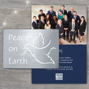 Business Logo & Photo Peace on Earth Holiday Dove Foil Card