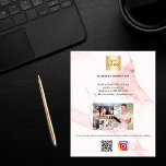 Business logo photo qr code instagram pink marble flyer<br><div class="desc">Personalise and add your business logo,  name,  your text,  photo,  your own QR code to your instagram account. Blush pink marble background.</div>