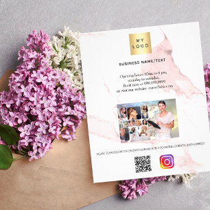Business logo photo qr code instagram pink marble flyer