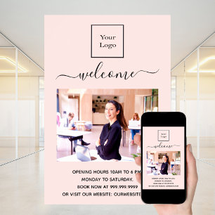 Business logo photo welcome blush rose gold poster