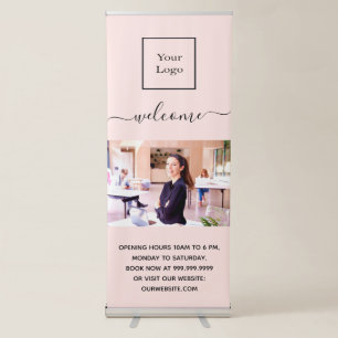 Business logo photo welcome blush rose gold retractable banner