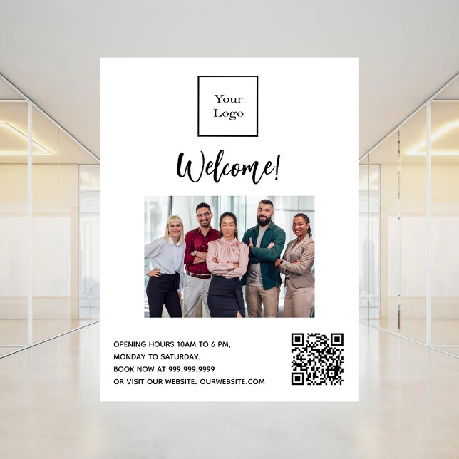 Business logo photo welcome opening hours QR-code Poster (Creator Uploaded)
