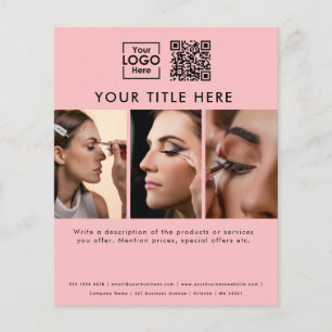 Business Logo Pink Beauty Salon 3 Photos QR Code Flyer