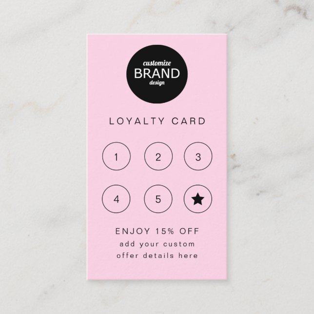 Business Logo Pink Blush Professional Loyalty Card (Front)