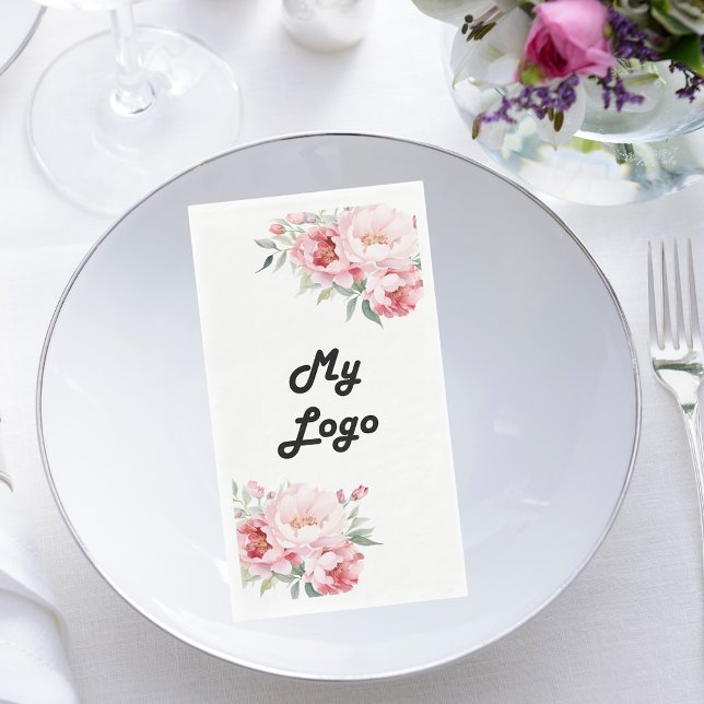 Business logo pink florals white napkin (Creator Uploaded)