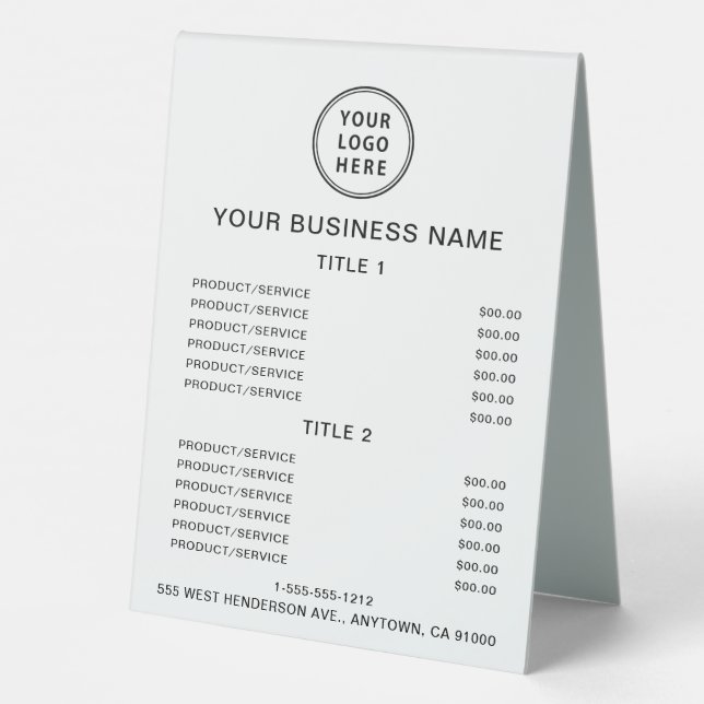 Business Logo Price List (Back)