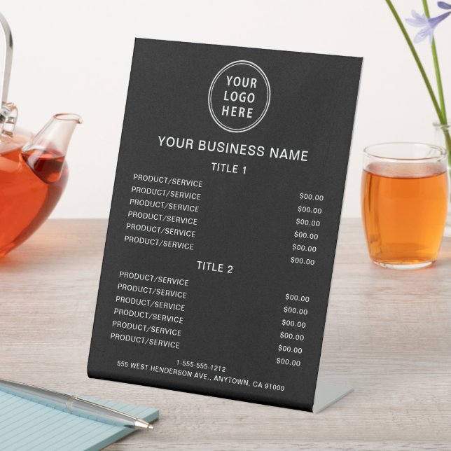 Business Logo Price List Black Pedestal Sign (In SItu)