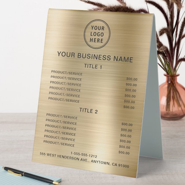 Business Logo Price List Metallic Gold (In SItu (Table))