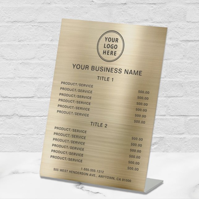 Business Logo Price List Metallic Gold Pedestal Sign (Creator Uploaded)