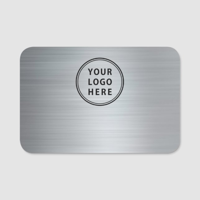 Business Logo Professional Silver Name Tag (Front)