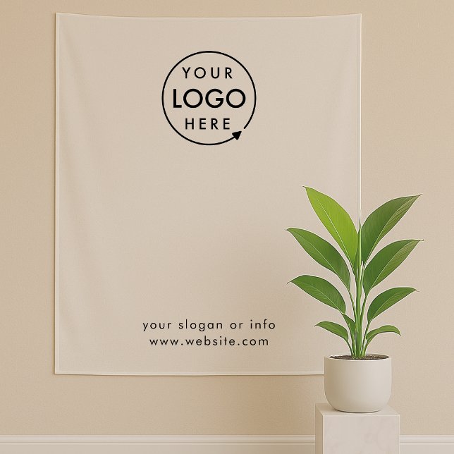 Business Logo | Professional White Photo Backdrop  Tapestry (Company branded professional backdrop fabric drape tapestry signs for small business promotion.)